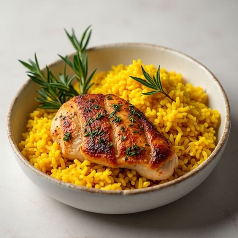 Herb-Roasted Chicken with Garlic Turmeric Rice