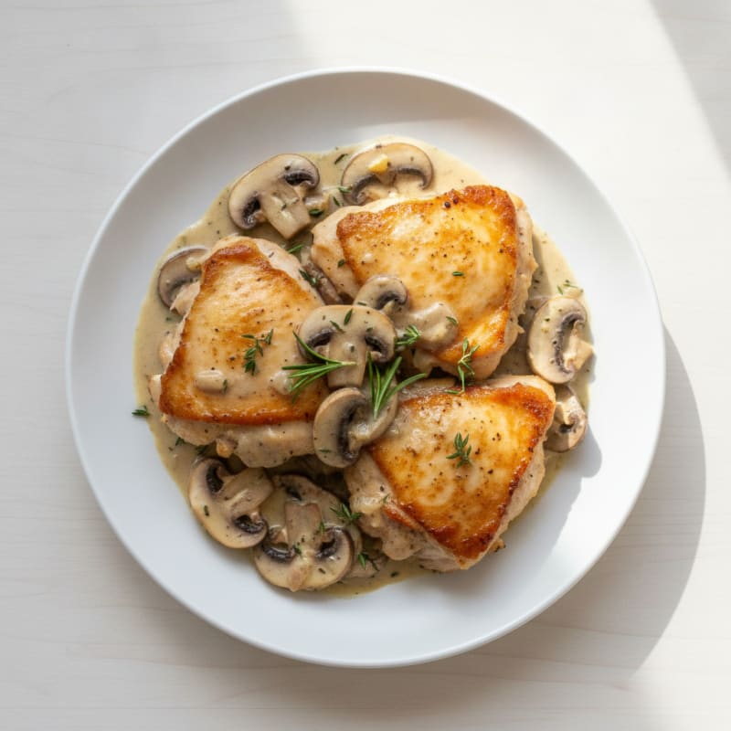Mushroom Chicken Thighs with Creamy Herb Sauce