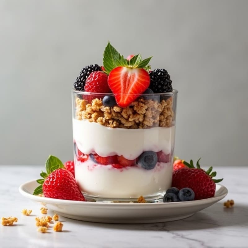Greek Yogurt Parfait with Mixed Berries and Protein Granola