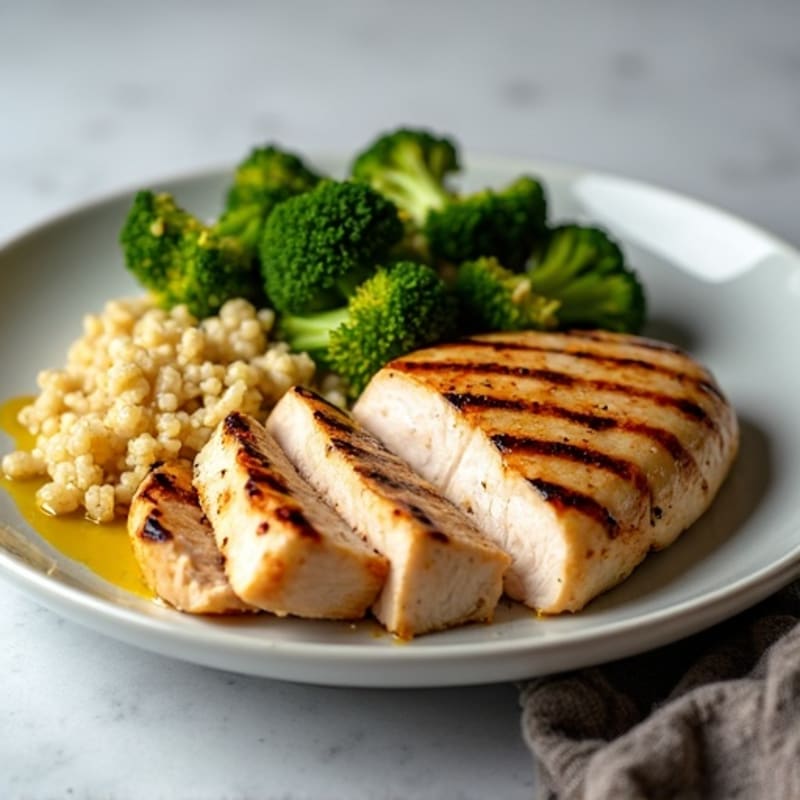 Grilled Chicken Breast with Quinoa and Roasted Broccoli