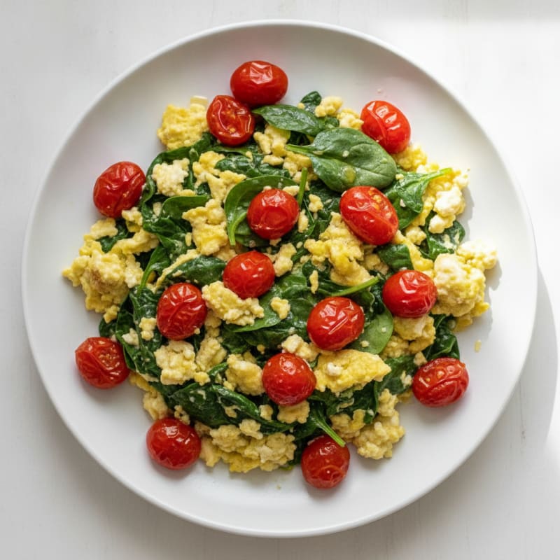 Cottage Cheese Scramble with Spinach and Cherry Tomatoes