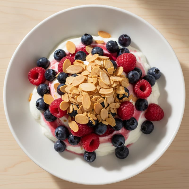 Greek Yogurt Parfait with Mixed Berries and Almonds