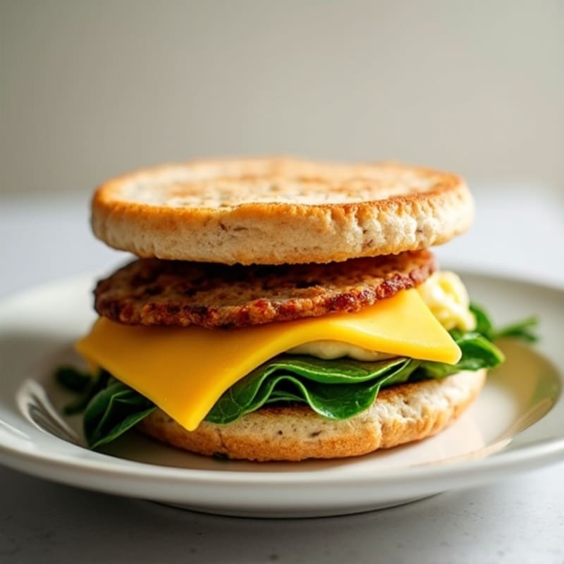 Egg White and Turkey Sausage Breakfast Sandwich with Spinach