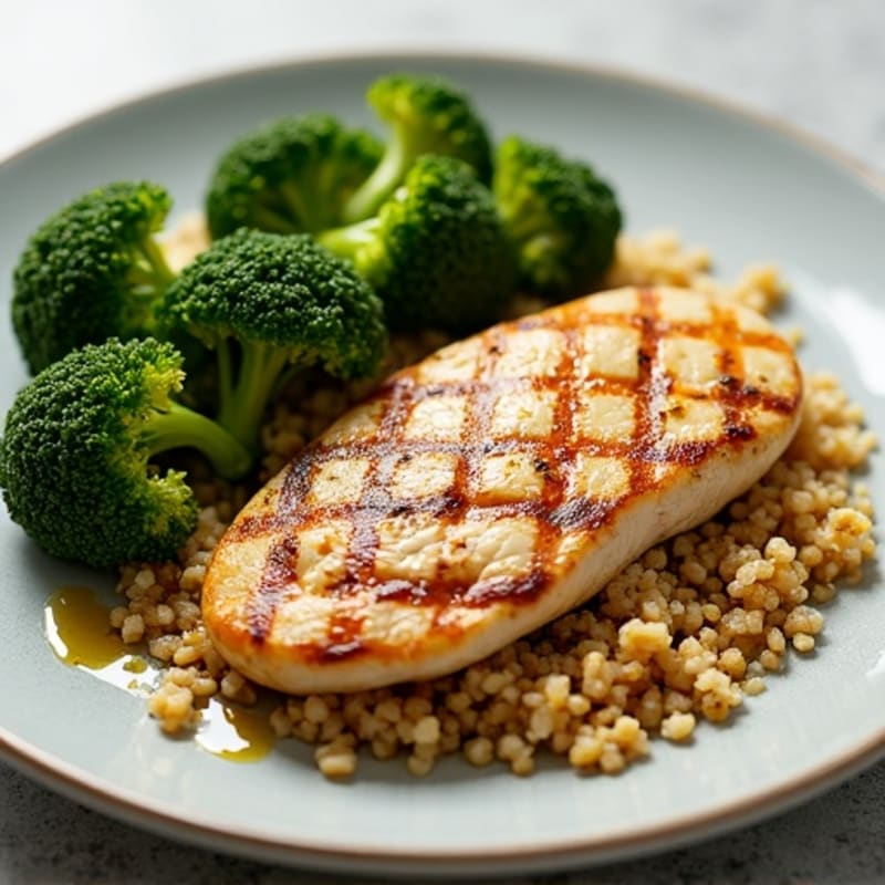 Grilled Chicken Breast with Quinoa and Roasted Broccoli