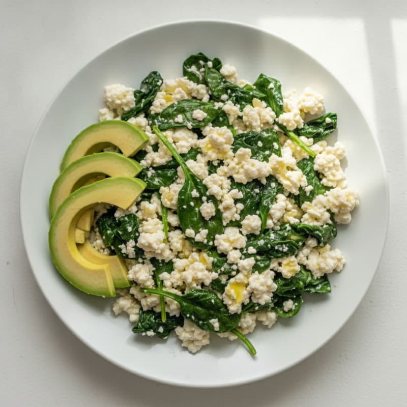 Egg White and Cottage Cheese Scramble with Sautéed Spinach