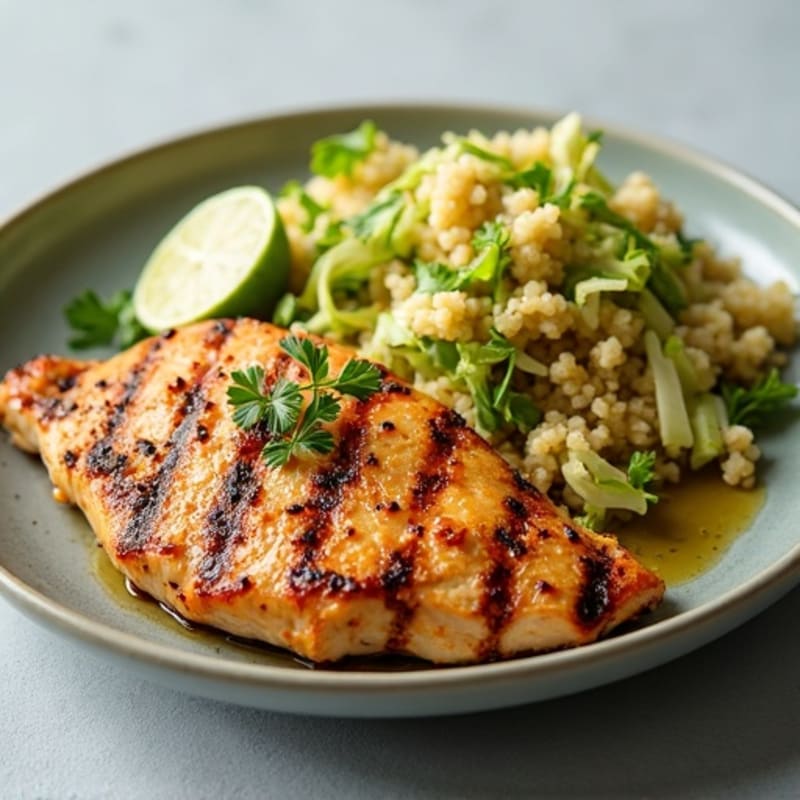 Grilled Chicken Breast with Crunchy Cabbage Slaw and Quinoa
