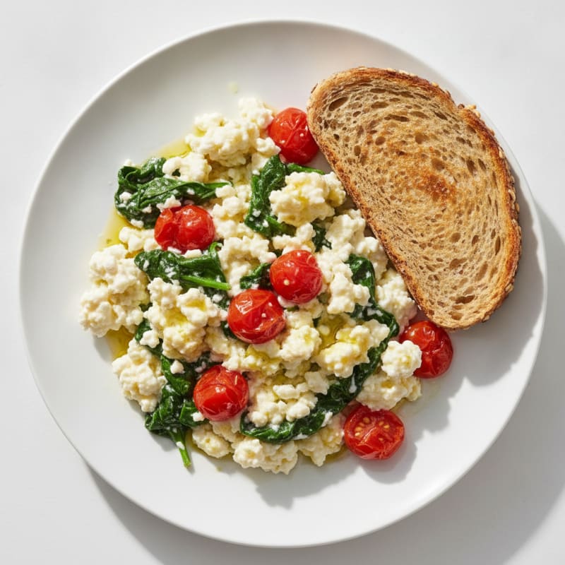 Cottage Cheese Scramble with Spinach and Cherry Tomatoes
