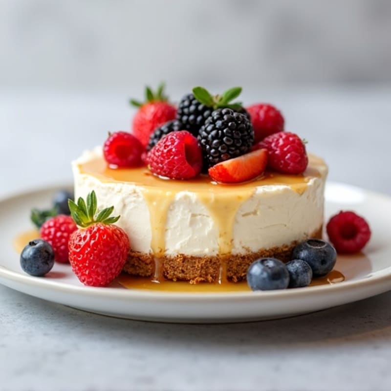 Silky Greek Yogurt Protein Cheesecake with Mixed Berries
