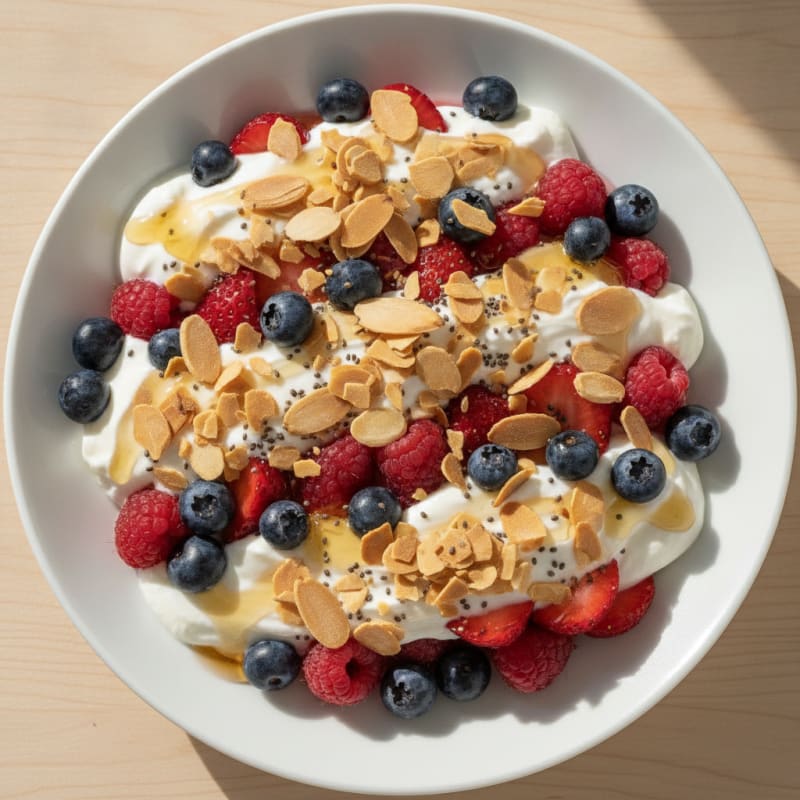 Greek Yogurt Parfait with Mixed Berries and Almonds
