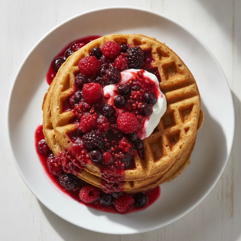 Classic Buttermilk-Style Protein Waffles with Berry Compote