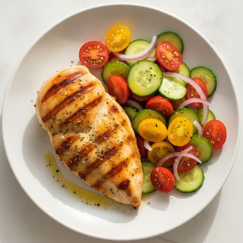 Grilled Chicken Breast with Fresh Tomato Cucumber Salad
