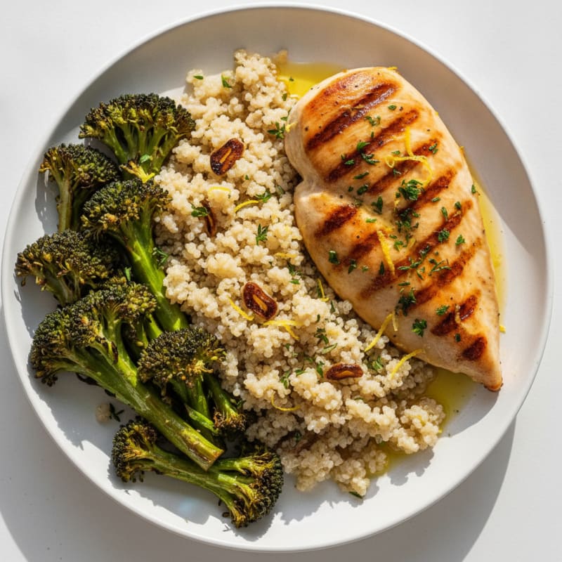 Grilled Chicken Breast with Quinoa and Roasted Broccoli