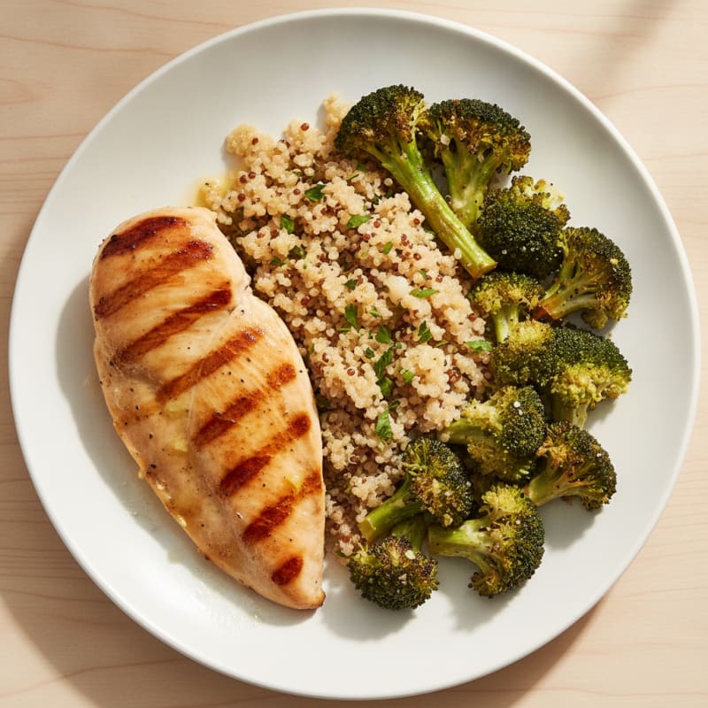 Grilled Chicken Breast with Roasted Broccoli and Quinoa
