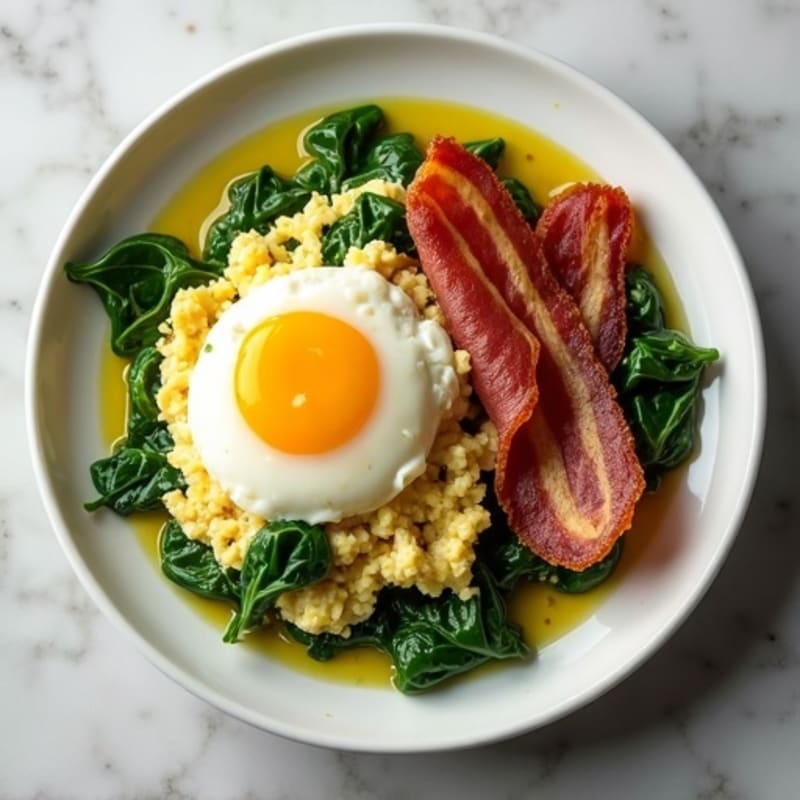 Cottage Cheese Scramble with Spinach and Turkey Bacon