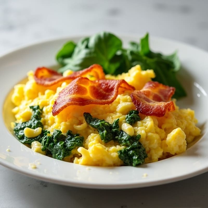 Cottage Cheese Egg Scramble with Spinach and Turkey Bacon