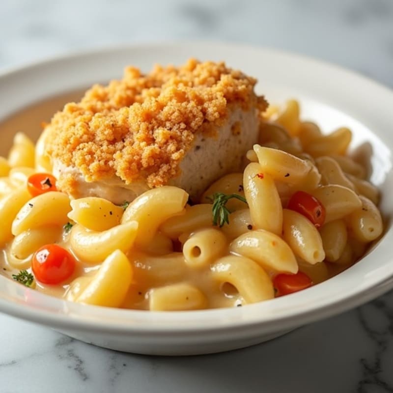 Baked Chicken Mac and Cheese with Hidden Veggies and Crispy Topping