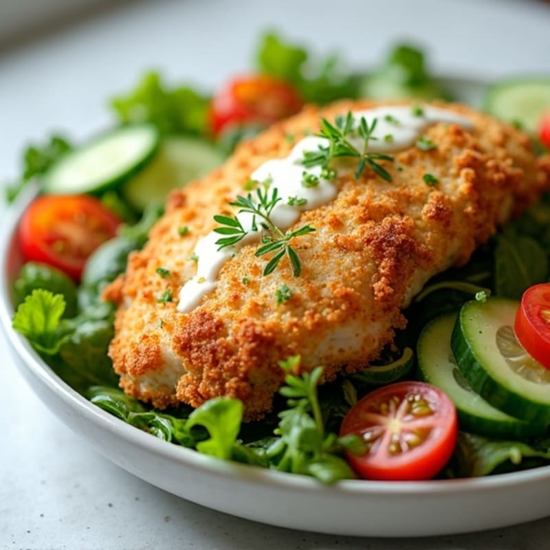 Crispy Chicken and Fresh Greens Salad with Creamy Lemon-Herb Dressing