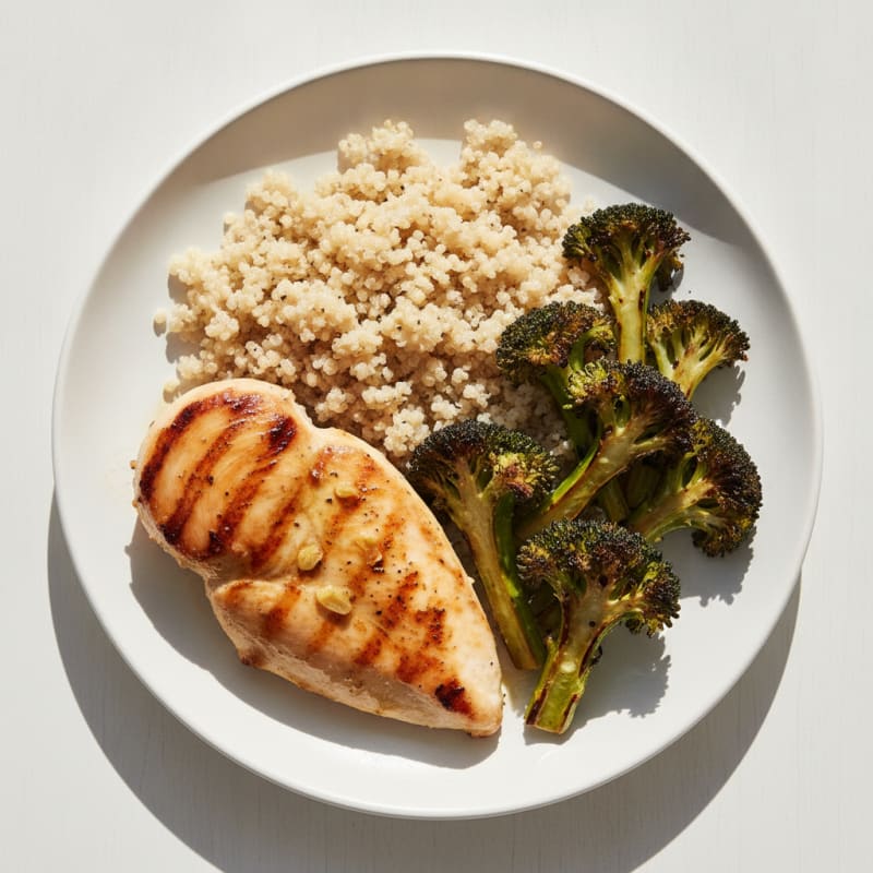Grilled Chicken Breast with Quinoa and Roasted Broccoli