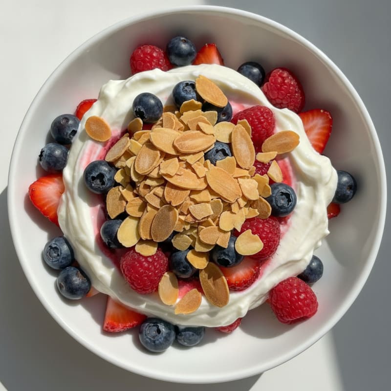 Greek Yogurt Protein Parfait with Mixed Berries and Almonds