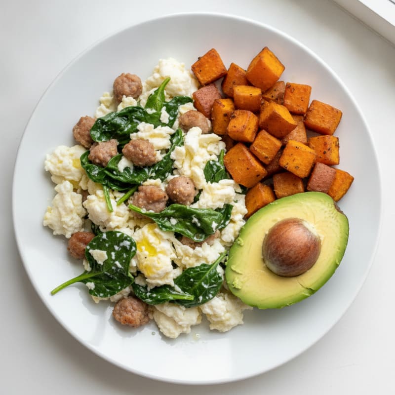 Egg White and Turkey Sausage Scramble with Spinach