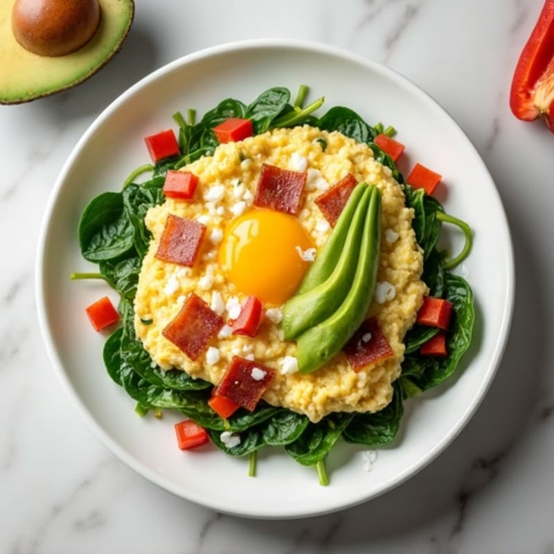 Egg White Spinach Scramble with Turkey Bacon