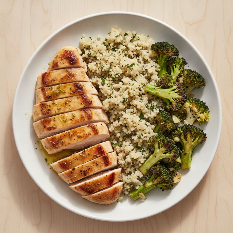 Grilled Chicken Breast with Quinoa and Roasted Broccoli