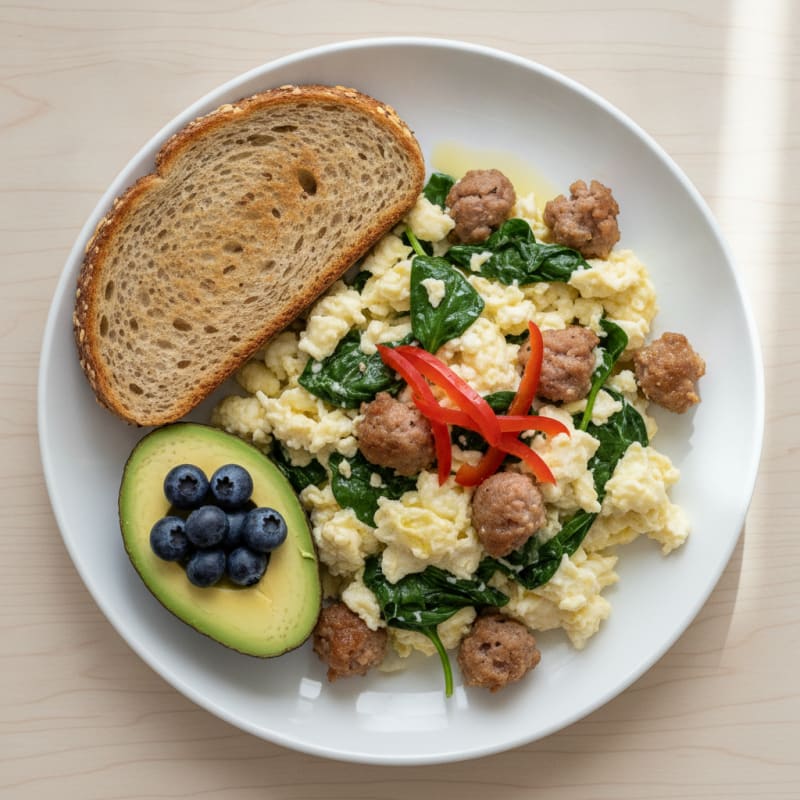 Egg White and Turkey Sausage Scramble with Spinach