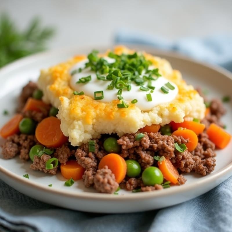 Hearty Lean Ground Beef and Vegetable Shepherd's Pie with Creamy Cauliflower Topping