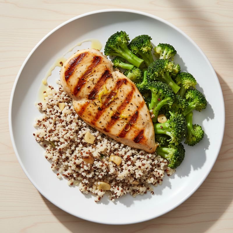 Grilled Chicken Breast with Quinoa and Steamed Broccoli