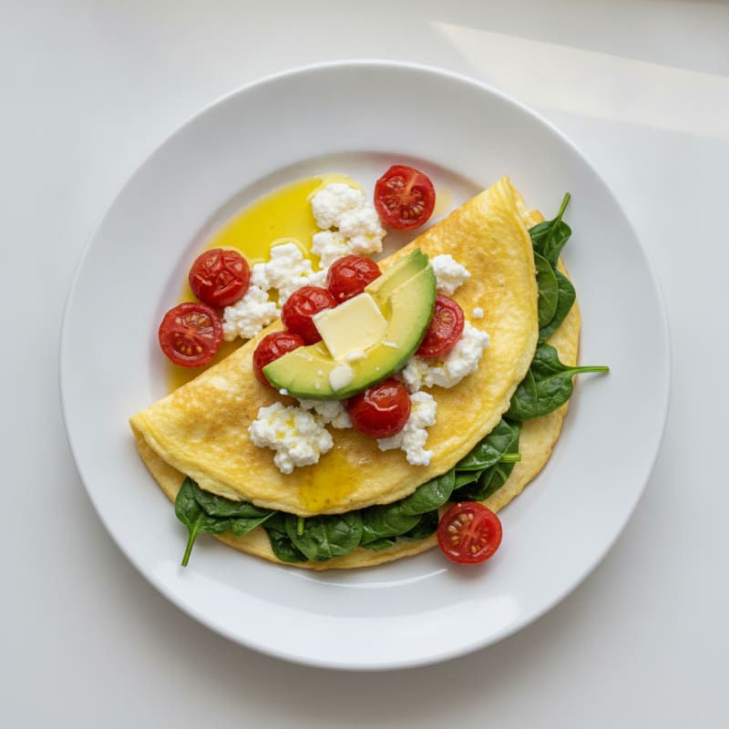 Egg White Spinach Omelet with Cottage Cheese and Cherry Tomatoes