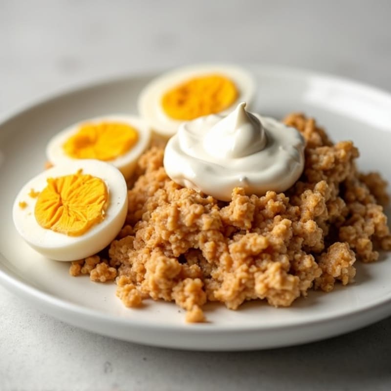 Creamy Peanut Butter Oatmeal with Greek Yogurt and Soft-Boiled Eggs