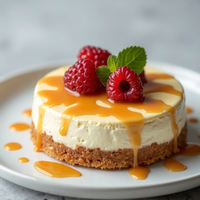 Protein-Rich Greek Yogurt Cheesecake with Date Caramel Drizzle