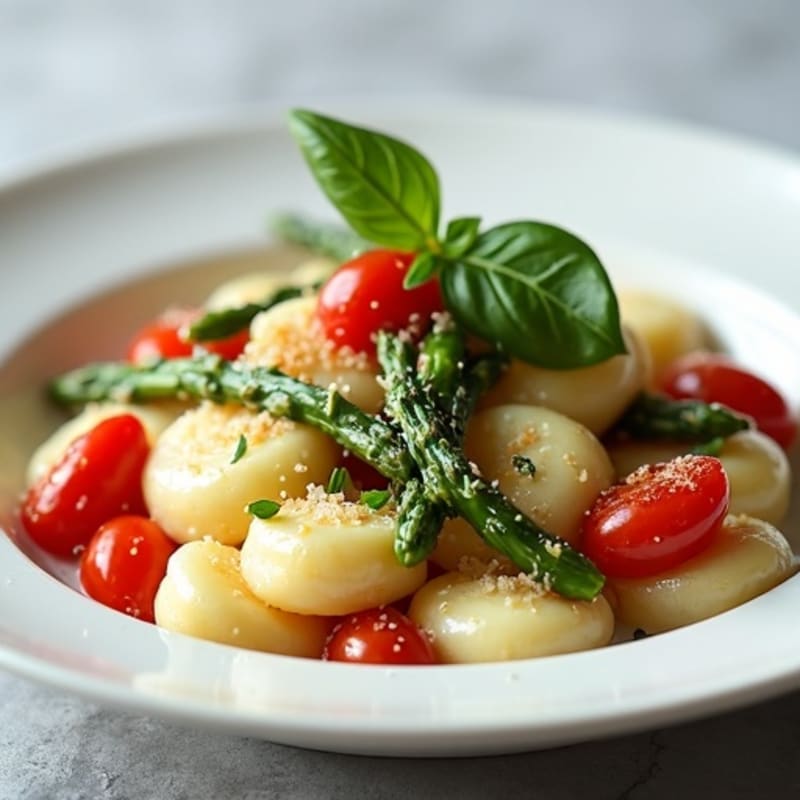 Fluffy Ricotta Gnocchi with Roasted Asparagus and Cherry Tomatoes