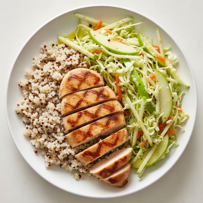Grilled Chicken Breast with Crunchy Cabbage Slaw and Quinoa