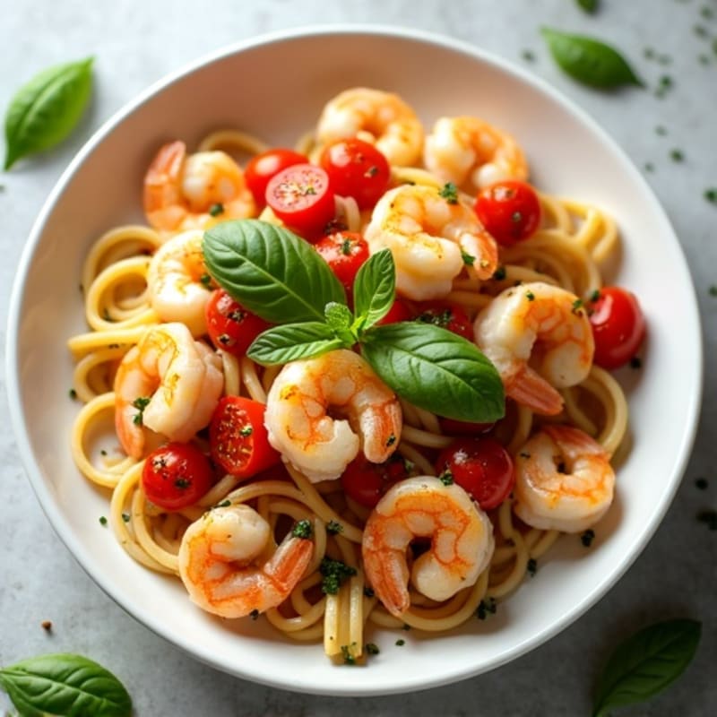 Garlic Herb Shrimp Pasta with Roasted Cherry Tomatoes