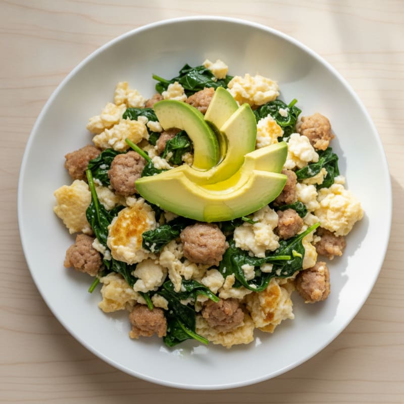 Egg White and Turkey Sausage Scramble with Spinach