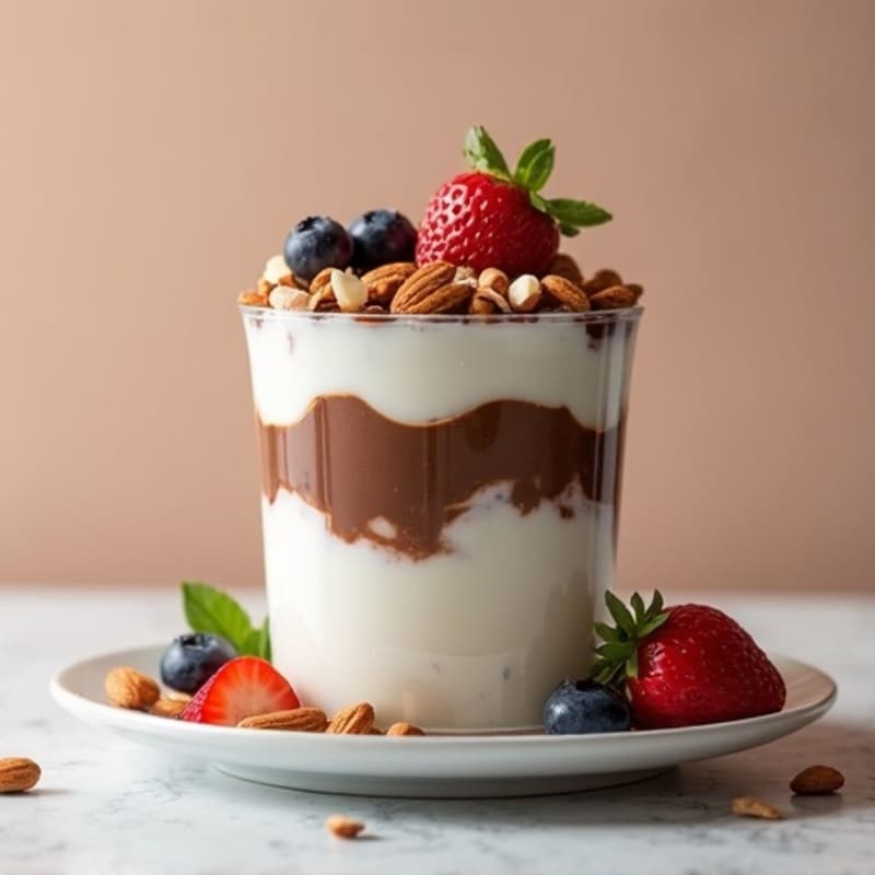 Chocolate Protein Greek Yogurt Parfait with Almonds