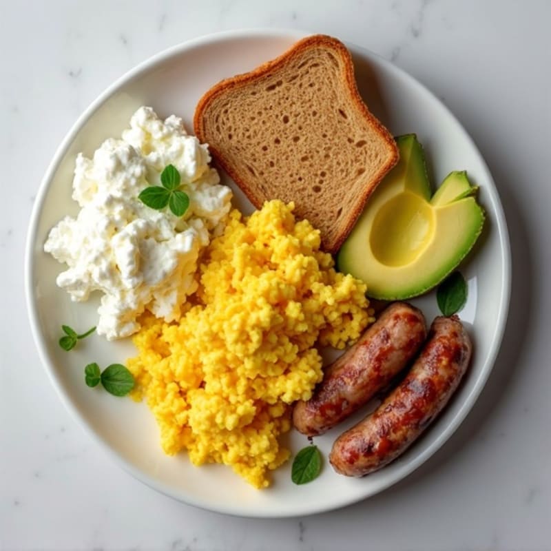 Egg White Scramble with Turkey Sausage and Cottage Cheese