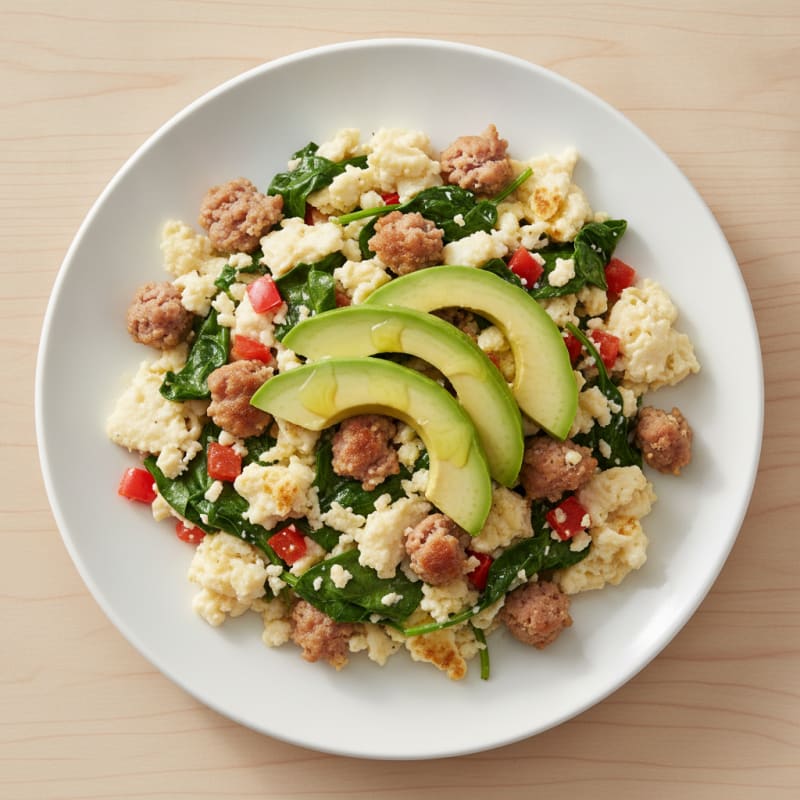 Egg White Scramble with Turkey Sausage and Spinach