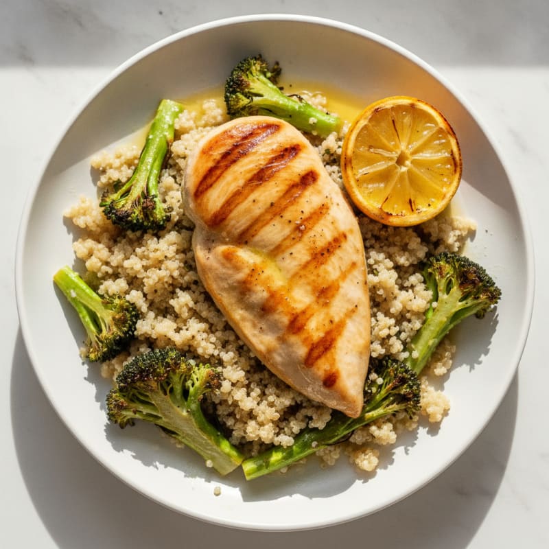 Grilled Chicken Breast with Quinoa and Roasted Broccoli