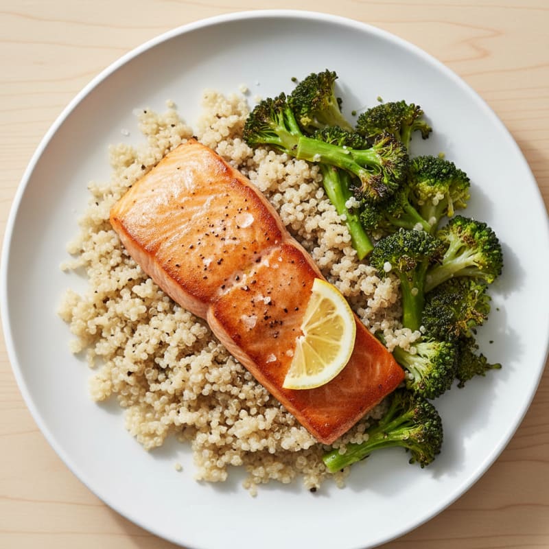 Seared Salmon with Roasted Broccoli and Quinoa
