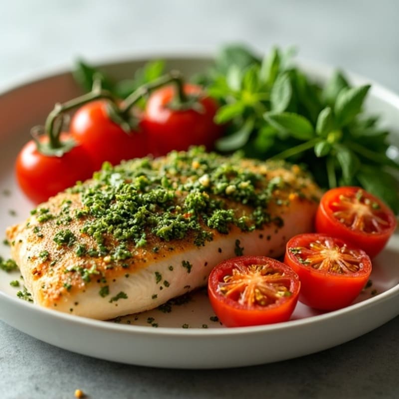 Herb-Crusted Pesto Chicken with Roasted Tomatoes