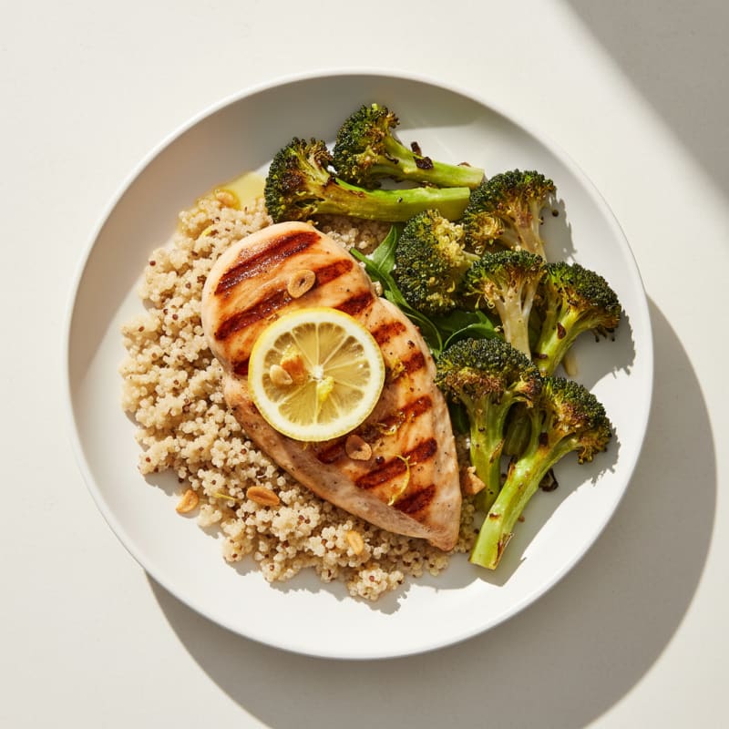 Grilled Chicken Breast with Quinoa and Roasted Broccoli