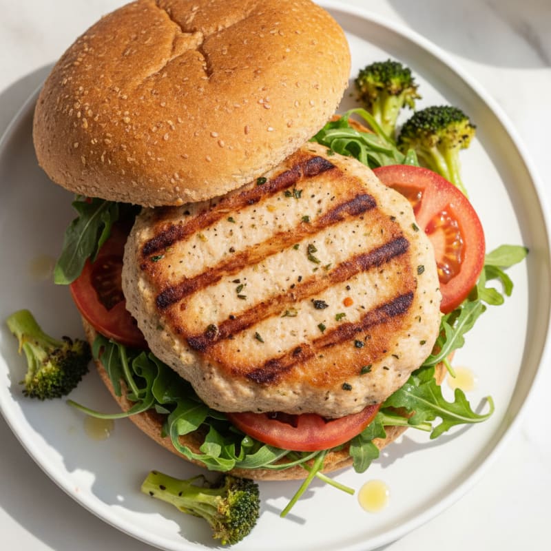 Grilled Chicken Burger with Leafy Greens and Tomato