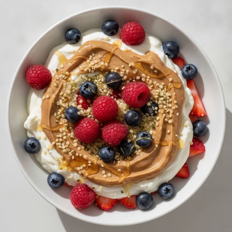 Greek Yogurt Protein Parfait with Almond Butter and Berries