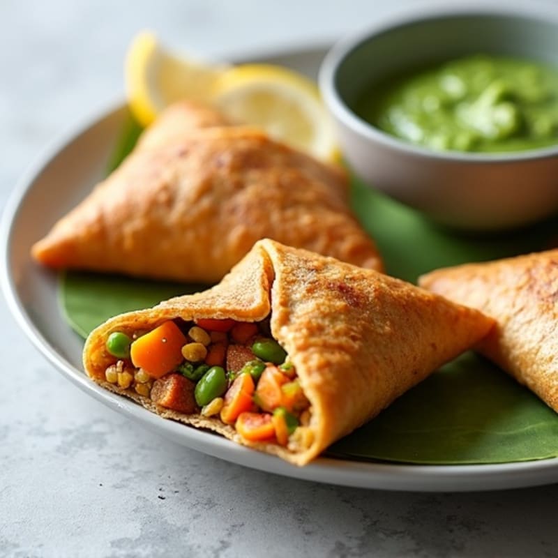 Baked Lentil-Vegetable Samosas with Mint Chutney