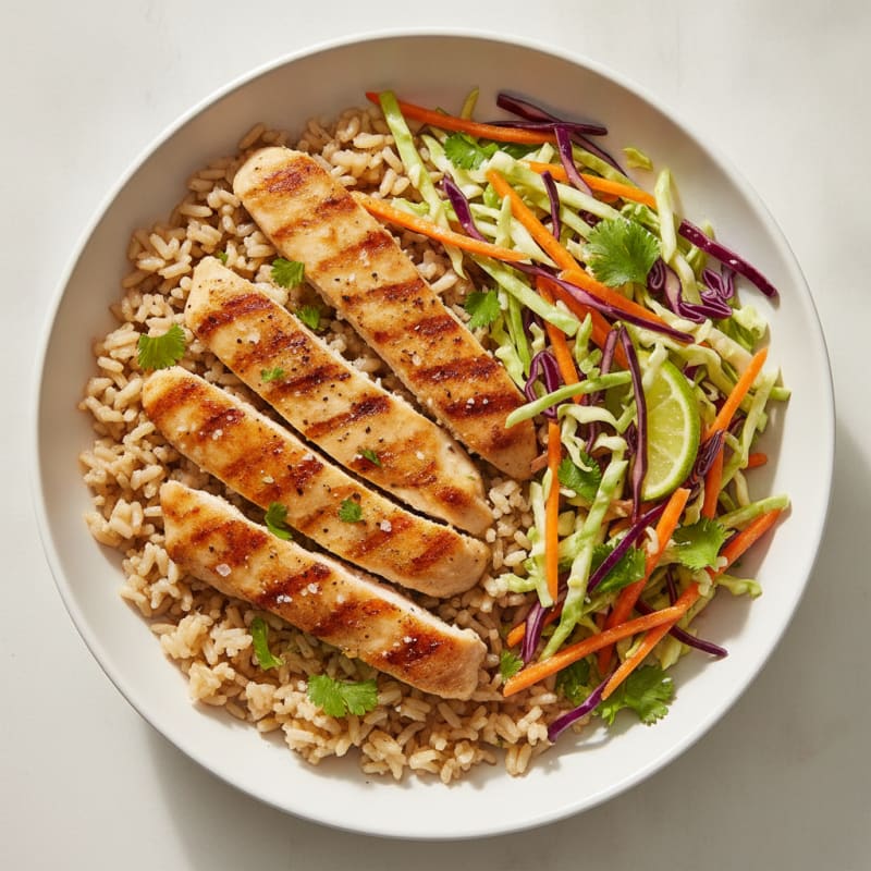 Chicken and Rice Salad Bowl with Lime Slaw