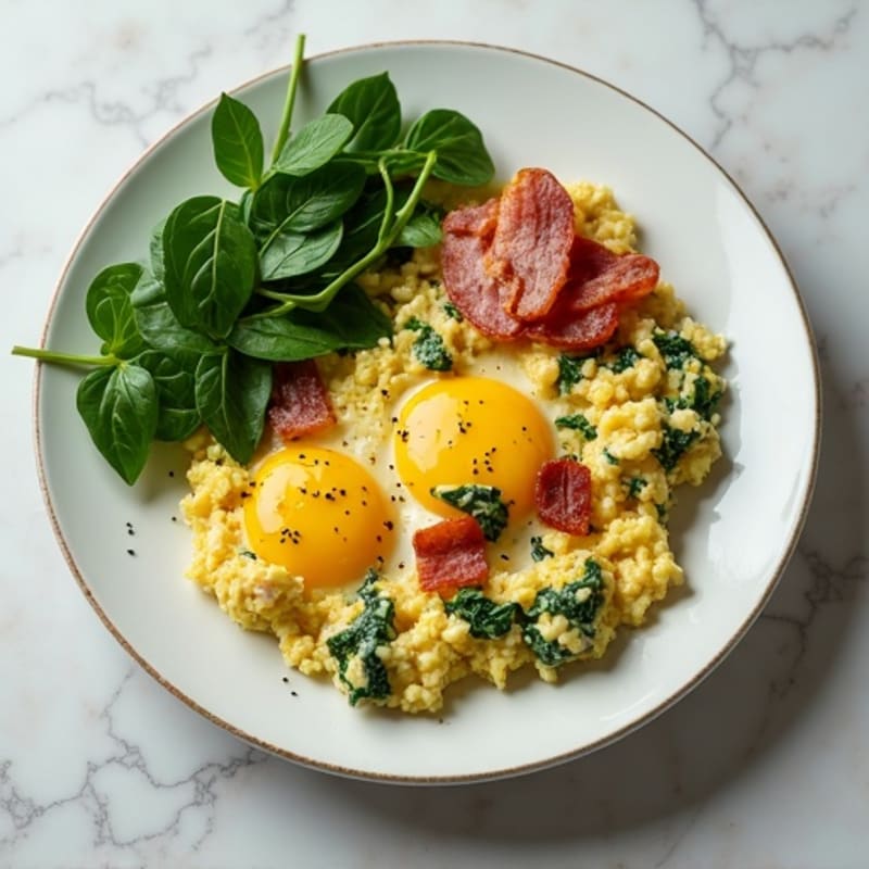 Cottage Cheese Egg Scramble with Spinach and Turkey Bacon