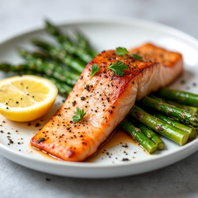 Seared Salmon Fillet with Roasted Asparagus