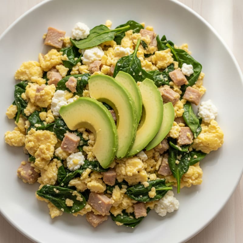 Cottage Cheese Scramble with Spinach and Smoked Turkey